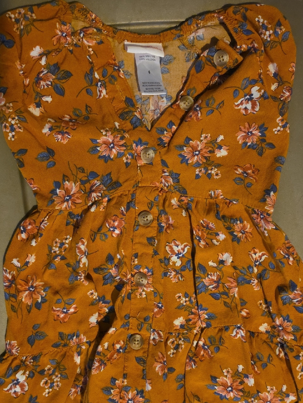 Little Lass Mustard Floral Button-Front Dress